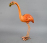 Vintage Hand Painted Metal And Plastic Flamingo Statue