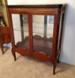 Ornate French Provincial Burl Walnut Marble Top China Cabinet Display Cabinet