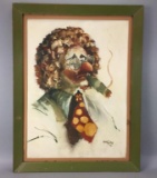 Vintage Framed Original Acrylic Clown Painting On Board