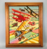 Vintage Frame Biplane Cross Stitch Wall Hanging