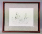 Vintage Framed Fisherman Sketch