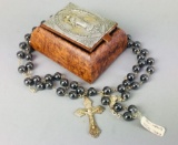 Vintage .925 Sterling Silver Rosary Beads With Wooden Rosary Bead Box