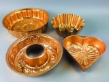 4 Vintage Copper Jello Molds