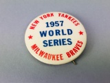 1957 World Series New York Yankees vs Milwaukee Braves Vintage Pin Back Button
