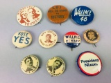 10 Vintage Political Campaign Pin Back Buttons