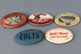 5 Vintage Oval Pin Back Buttons