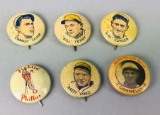 6 Vintage 1930s Baseball Pin Back Buttons