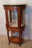 Ornate French Provincial Burl Walnut Marble Top Display Cabinet