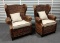 2 NEW Hand Woven Seagrass Outdoor Wicker Wingback Patio Chairs