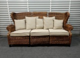 3 Piece Hand Woven Seagrass Outdoor Wicker Wingback Patio Sofa