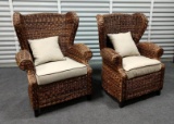 2 NEW Hand Woven Seagrass Outdoor Wicker Wingback Patio Chairs