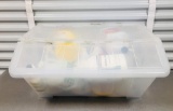 Large Plastic Tote Full Of Cleaning Supplies