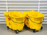 2 Rubbermaid Commercial Wave Brake 6 Gallon Mop Buckets