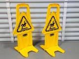 2 Rubbermaid Folding Caution Wet Floor Signs