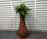 Hand Woven Wicker Vase And Artificial Plants