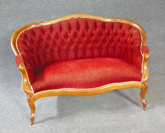 Tufted-Back Victorian Parlor Love Seat
