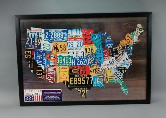 Aaron Foster Designs Framed License Plate Map Of The United States Art Print