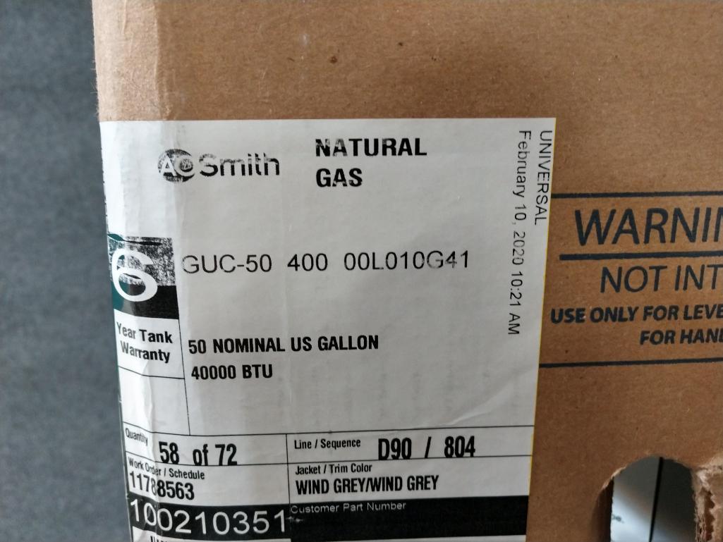 AO Smith Natural Gas 50 Gallon Hot Water Heater | Proxibid