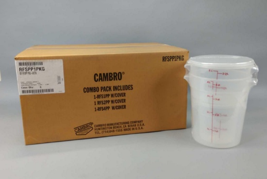 1 NEW Case Of Cambro Food Storage Buckets With Lids