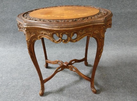 Vintage Hand Carved Inlay Side Table