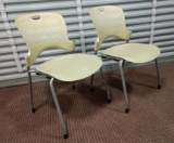 2 Yellow/Green Herman Miller Stacking Office Chairs