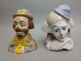 2 Vintage Porcelain Clown Bust Statues/Figurines