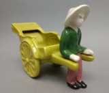 Vintage Ceramic Oriental Man With Rickshaw Planter