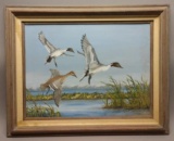 Vintage Framed Duck Art Original Oil Painting On Board
