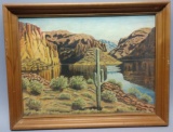 Vintage Framed Desert Scene Original Painting On Board