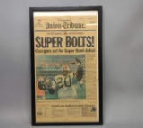 Framed Union Tribune Super Bolts Super Bowl Newspaper