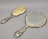 Vintage Silver Plated Hand Mirror And Brush