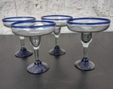4 Czech Silver Glass Margarita Glasses