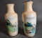 2 Vintage Cloisonne Vases Depicting Mount Fuji And The Rising Sun