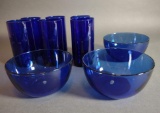 9 Pieces Of Vintage Cobalt Blue Glassware
