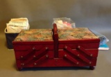 Vintage Sewing Box With Contents And Patterns/Fabric