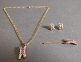 Ladies Necklace, Ear Rings And Pin Set