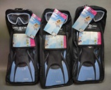 3 NEW Aqua Lung Snorkel Sets With Swim Fins