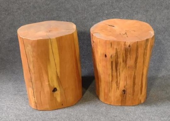 2 Wooden Stump Plant Stands / Stools