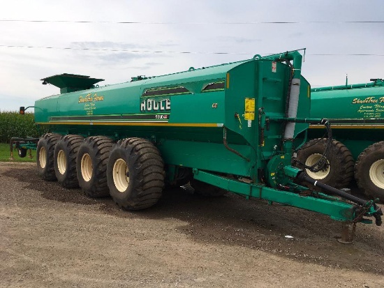 2003 Houle 9,500-gallon quad axle tanker spreader; rear discharge; PTO pump; 6-shank injector bar;