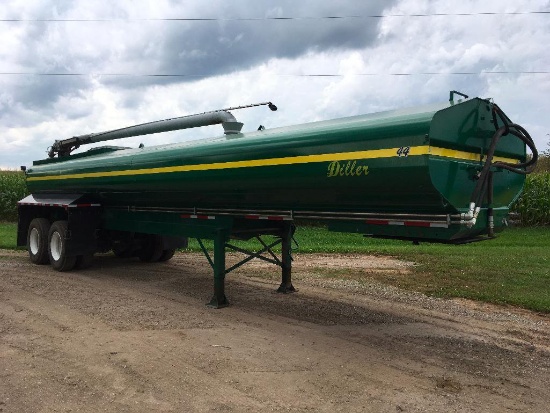 2014 Diller TT7000-NT-NB tandem axle 7,000-gallon manure tanker trailer; 21ft off-load boom; rear