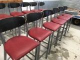 6 - steel red frame padded seat wood back bar stools; (6 - TIMES THE MONEY)
