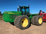 1991 John Deere 8760 tractor; CHA; 4x4; 24-speed trans; 520/85R42 axle duals; bareback; 8,407 hours;
