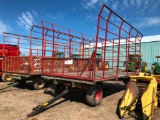 Minnesota 9ft x 18ft steel bale thrower rack on Minnesota 10-ton wagon w/ float tires & adj tongue;