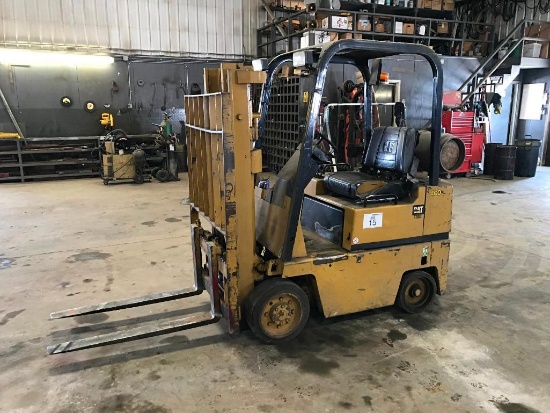 1992 Caterpillar T30D cushion tire forklift; LP gas engine; 3,000 lbs capacity; 154in lift; 7,936