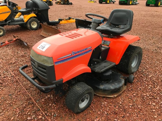 Husqvarna YTH 150 lawn tractor; 15 hp gas engine; deck; runs/does not drive; s/n 002866.