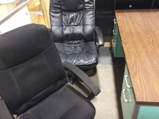 2-office chairs; steel desk; 3-side chairs; steel table; wood cabinet.