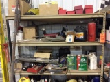 Metal rack w/ misc. contents.