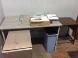 2-Typewriter tables; table; bookshelf; lamp.
