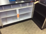 Black counter w/ corner piece & cash register stand.