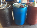 Blue barrel w/ oil w/ Used Anti Freeze.